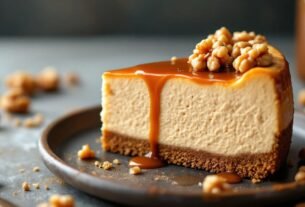 Aprenda a fazer um Cheesecake de Café com Calda de Caramelo e Crosta de Nozes delicioso e fácil!
