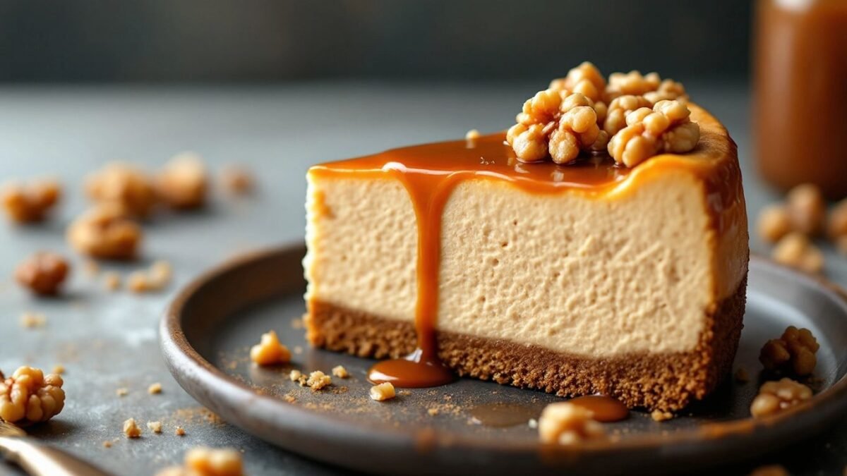 Aprenda a fazer um Cheesecake de Café com Calda de Caramelo e Crosta de Nozes delicioso e fácil!