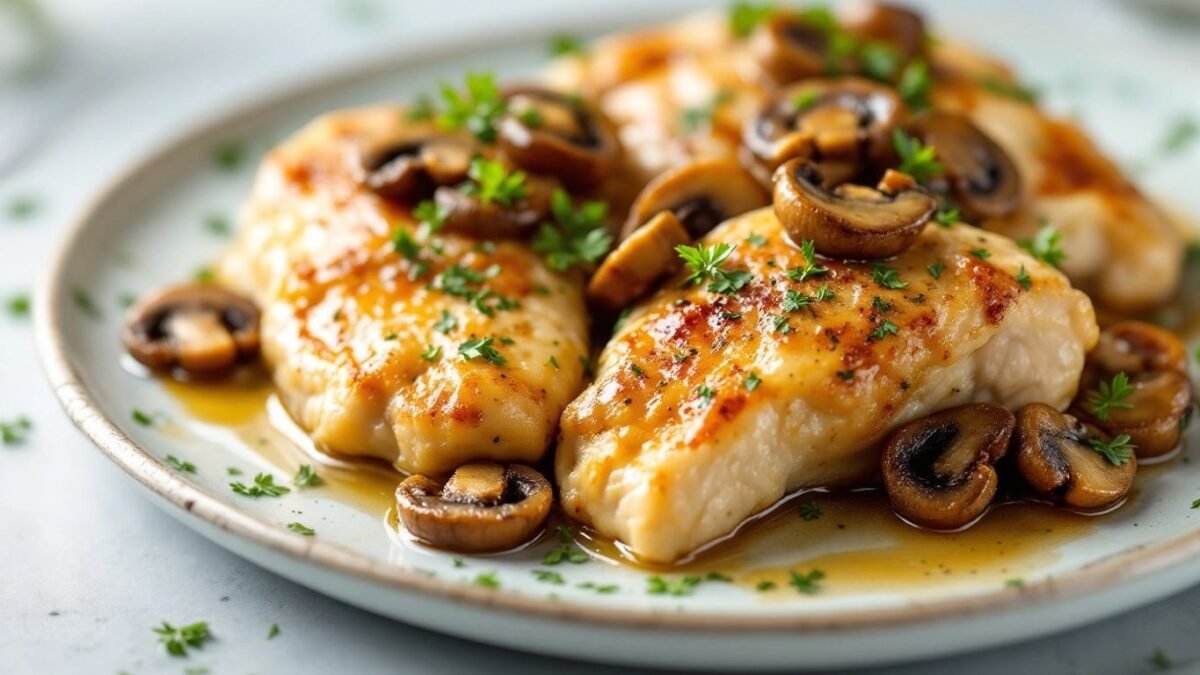 Aprenda a fazer Coxas de Frango com Manteiga de Alho e Cogumelos, uma receita deliciosa e fácil de preparar!