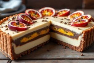 Aprenda a fazer uma deliciosa Torta Cremosa de Maracujá com Camadas de Chocolate. Receita fácil e irresistível!