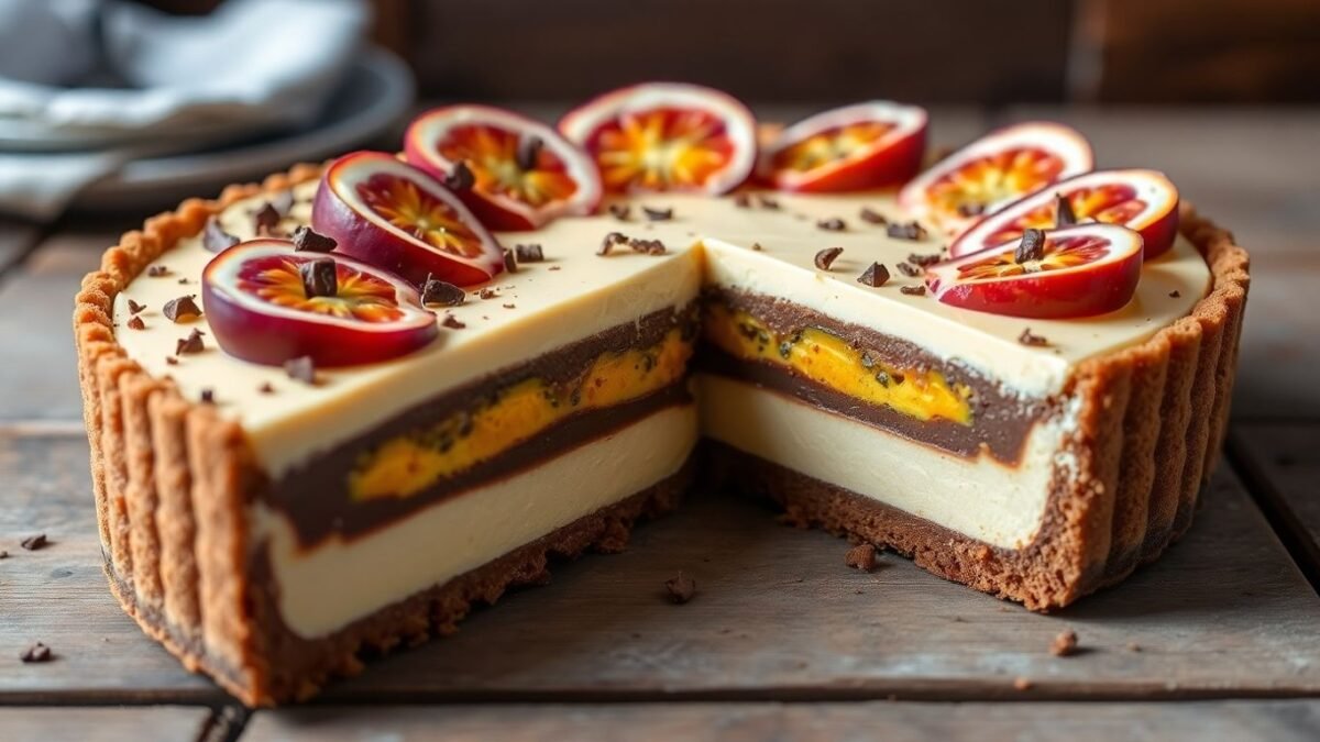 Aprenda a fazer uma deliciosa Torta Cremosa de Maracujá com Camadas de Chocolate. Receita fácil e irresistível!