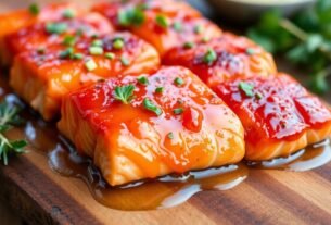 Aprenda a fazer Bocadinhos de Salmão Glaceados com Manteiga de Mel e Alho com dicas e técnicas infalíveis.