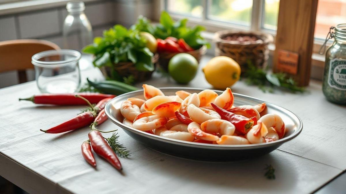 Ingredientes Frescos para o Camarão Picante com Coentro Ingredientes Frescos para o Camarão Picante com Coentro